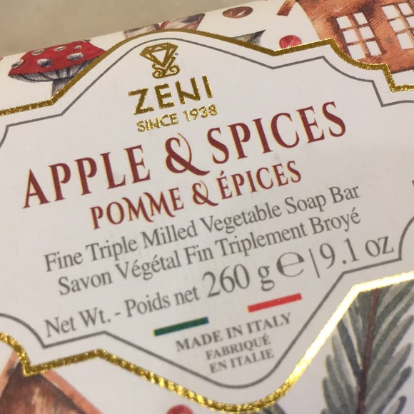 Zeni Italian Apple & Spices Scented Large Soap Bar cute Christmas Wrap NWT 9.1oz - Picture 10 of 13
